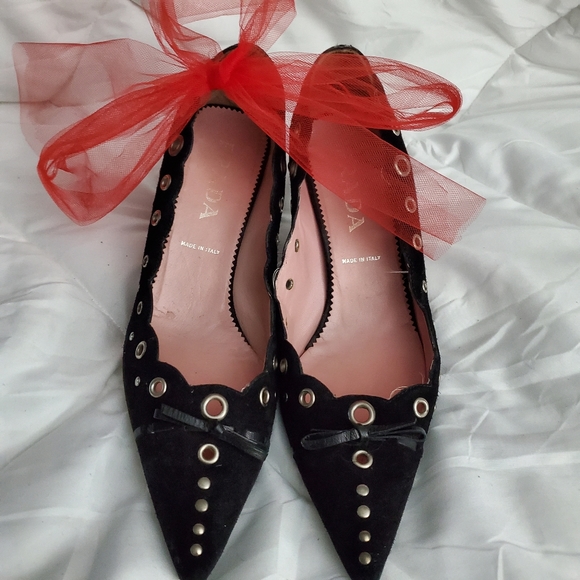 Prada | Black | Grommet Kitten Heels - Picture 1 of 10